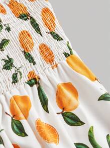 SHEIN MOD Đầm chữ A in họa tiết quả chanh cỡ lớn cho nữ mùa hè cổ yếm màu vàng - Nhiều màu - Xem 3