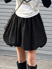 FRIFUL Women's Black A-Line Mini Skirt Balloon Skirt, Summer - Black - View 1