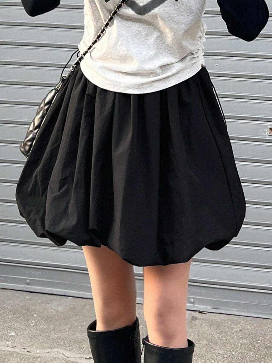 FRIFUL Women's Black A-Line Mini Skirt Balloon Skirt, Summer - Black - View 1