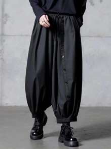 Manfinity EMRG Nuovi pantaloni casual da uomo a gamba ampia, larghi e morbidi, a lanterna, con design unico, pantaloni larghi neri, autunnali