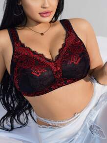 SHEIN 1pc Fashionable Elegant Romantic French Lace Patchwork Soft Sponge Adjustable Strap Plus Size Wireless Bra - Multicolor - View 5