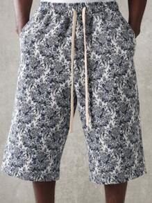 SUMWON Luxury Pattern Co-Ord Set Boxy Short Sleeve Shirt With Matching Shorts Summer Resort Collection Abstract Wave Print Vacation Beach Streetwear Two-Piece Outfit - Blue - View 7