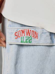 SUMWON Pantaloncini di jeans da lavoro stile carpentiere, di taglia grande, con gamba ampia e vestibilità oversize, casual estivo, con tasche oversize sul retro - Blu - Visualizzare 5