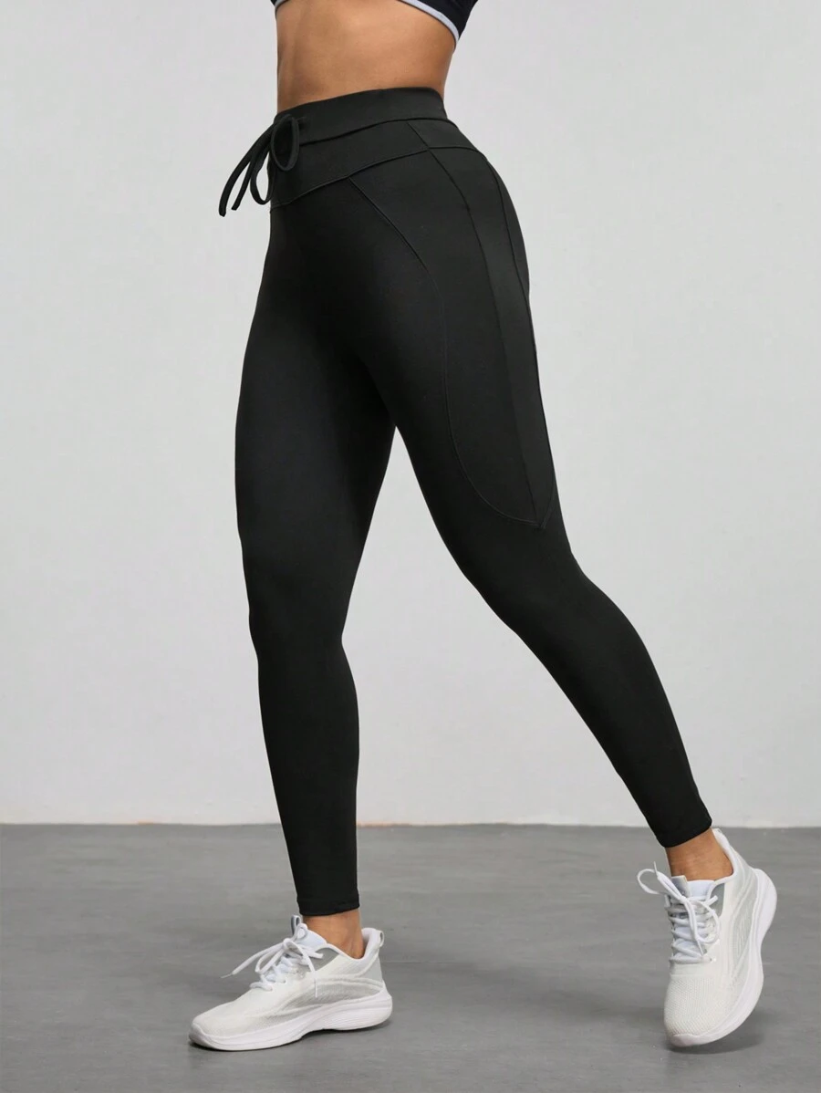 女士户外压缩紧身裤，简约时尚休闲日常穿着 - 黑色 - 查看 1