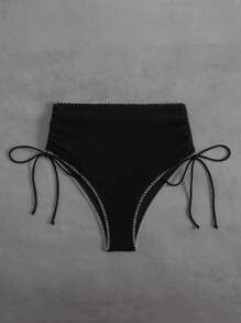 SHEIN Swim Summer Women's Simple Sexy Beachwear Bottom With Unique White Edging Design - Black - View 6