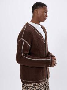 Musero Knitted Contrast Stich Button Up Cardigan - Multicolor - View 2