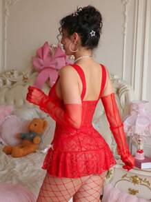 PetitDoll 2pcs/Set Lace See-Through Bowknot Sexy Nightgown Set For Women - Red - View 2