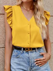 SHEIN Clasi Bluză de damă, de culoare uni, ocazională, elegantă, ținută de zi cu zi - Galben - Vizualizare 3