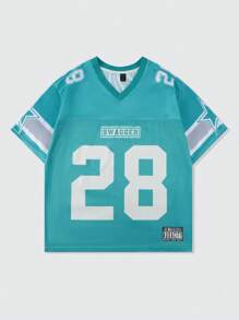 ROMWE MEN Prep Men's Sports Jersey Short Sleeve T-Shirt, Mesh Fabric Patchwork, Summer