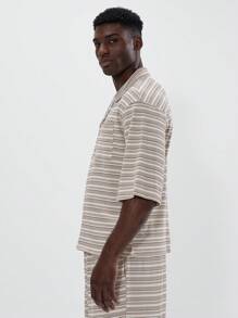 Musero Contrast Striped Revere Collar Shirt Quarter Short Sleeve Drop Shoulder Button Through Co Ord Top Only Spring Summer Essentials - Multicolor - View 2