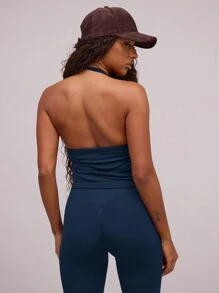 Musera Sport Áo ba lỗ không đường may cổ yếm, kiểu dáng croptop, thích hợp cho thể thao, chơi Padel, Tennis, Pickleball, tập gym, thể dục mùa đông hè. - Màu xanh hải quân - Xem 3