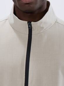 Musero Chaqueta de cuello alto con cremallera completa de tejido trenzado - Caqui - Ver 5