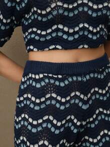 Anewsta Beach Casual Women Summer South Of France Style Elegant Two-Tone Knit Shorts - Multicolor - View 2