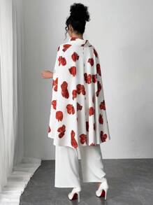SHEIN ChicEase Conjunto de moda elegante para mujeres con impresión digital de rosas blancas y rojas para el Día de San Valentín - Blanco - Ver 2