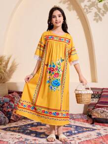 Vestido suelto informal de verano para niña preadolescente - Amarillo - Ver 1