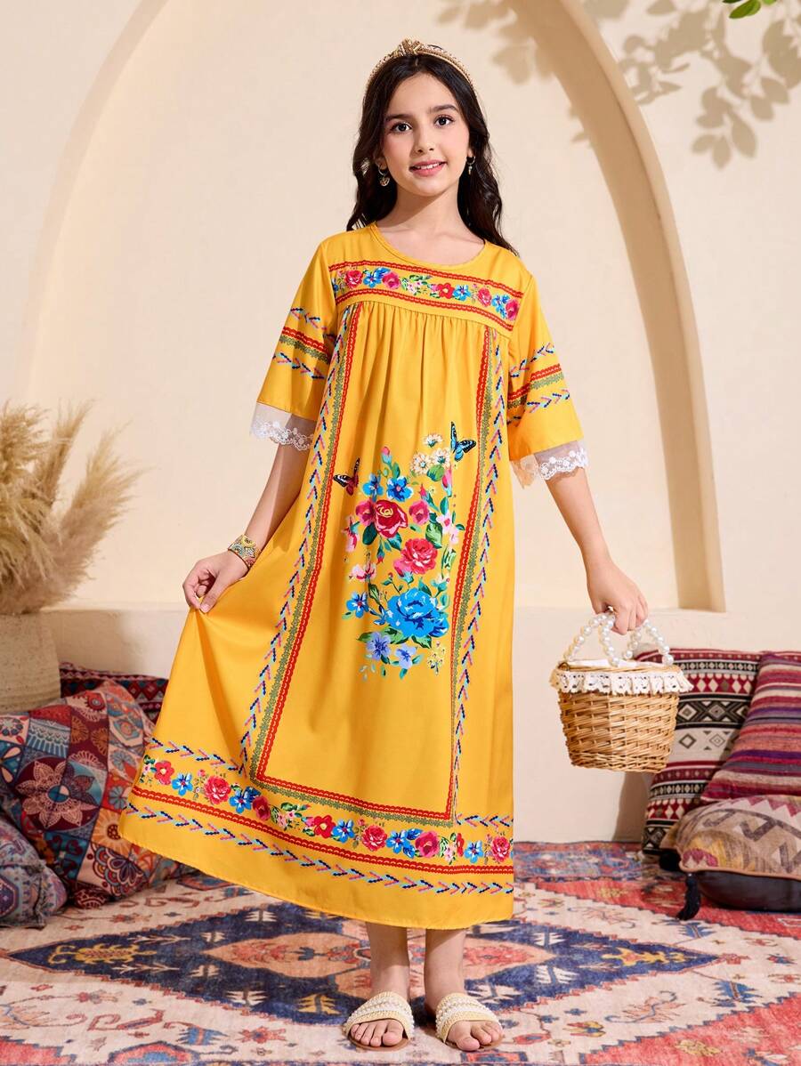 Vestido suelto informal de verano para niña preadolescente - Amarillo - Ver 1