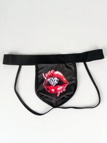 Men's Digital Letter And Lip Print Thong Underwear - Hot Pink - View 5
