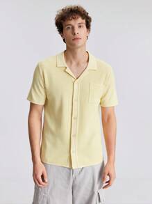 Ontre Men's Solid Color Front Button Short Sleeve Pocket Simple Casual Sweater Outing Clothes, New Styles For Spring And Summer 2025, Travel, Holiday And Commuting - Mustard Yellow - View 6