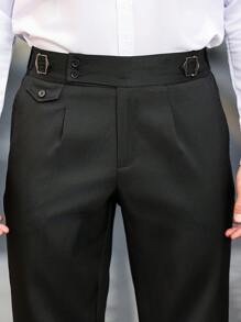 Manfinity Bizformal Men's Business-Casual White Suit Pants Featuring A Waistband Ribbon Design, Perfect As A Gift For Your Boyfriend Or Husband. Men's Casual Solid Color Tapered Suit Pants , White Pants For Men , Men White Slim Dress Pants , , Unique Suit For Men , White Suit Men
