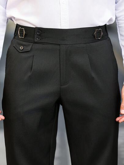 Manfinity Mode Men's Business-Casual White Suit Pants Featuring A Waistband Ribbon Design, Perfect As A Gift For Your Boyfriend Or Husband. Men's Casual Solid Color Tapered Suit Pants , White Pants For Men , Men White Slim Dress Pants , Unique Suit For Men , White Suit Men, Formal