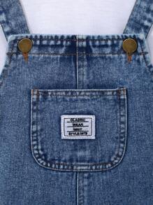 Mirajuku Young Boy Blue Washed Loose Fit Casual Denim Bib Overalls With Pockets,Convenient Front Open Button,Simple Fashionable Daily Wear Summer Holiday - Medium Wash - View 6