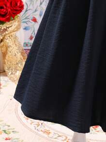 SHEIN 年轻女孩几何印花长袖休闲连衣裙 - 黑色 - 查看 5