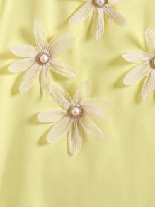 SHEIN 1 pieza Vestido de moda lindo con volantes en estilo floral 3D de color amarillo para niñas preadolescentes, primavera/verano - Albaricoque - Ver 4