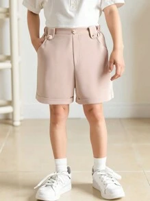 1 pezzo Pantaloncini casual monocromatici per ragazzi, versatili per uso quotidiano, vacanze, viaggi, scuola, primavera/estate