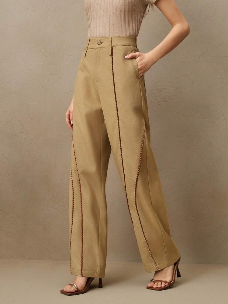 Wide Leg Linen Blended Casual Pants With Pockets, Elegant & Casual