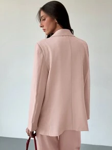 Aloruh 年轻女士简约通勤灰色纹理超大宽松长袖西装外套 - 淺粉色 - 查看 2