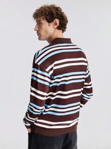 Ontre Camisa polo casual de manga larga con rayas para hombre, otoño