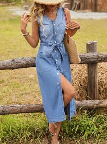 EMERY ROSE Women Casual Denim Dress, Minimalist Fashion For Daily Wear - Blue - View 5