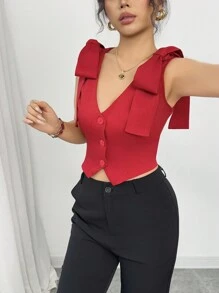 Elenzga Áo ba lỗ màu đỏ thanh lịch dành cho nữ, phù hợp cho mùa xuân/hè, ngày lễ tình nhân, lễ Phục sinh, lễ hội hóa trang, Tết Nguyên đán - Đỏ - Xem 6