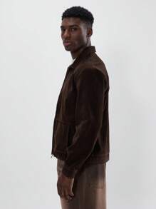 Musero 春夏麂皮宽松卡车司机拉链夹克 - 巧克力棕 - 查看 2