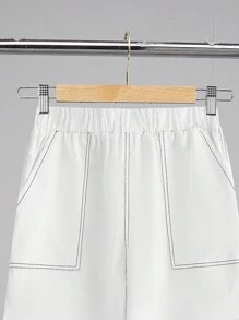 SHEIN 1 Piece Teen Boys' Casual Versatile Loose Fit Colorblock Line Decoration Woven Straight Pants, Suitable For Outings