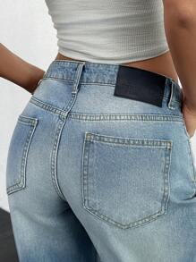 EURMUSE WOMEN STRAIGHT MID WAIST JEANS - Light Wash - View 2