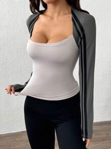 Easithlete Women's Simple Slim Fit Sexy Square Neck Yoga Sports T-Shirt - Multicolor - View 4