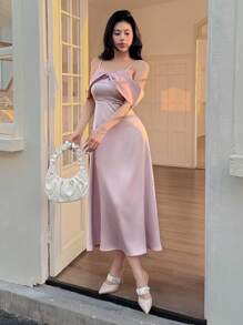 DAZY 女士拼接无袖中长连衣裙 舞会礼服 优雅正式女士连衣裙 - 紫色 - 查看 4