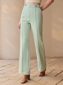 MOTF PREMIUM CALÇA PERNA FLARE COM PREGAS CUSTOMIZADA, PRIMAVERA/VERÃO - Verde - Visão 6