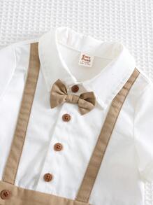 Cozy Pixies Baby Boy Contrast Color Collar Short Sleeve Romper Shorts, Casual And Versatile