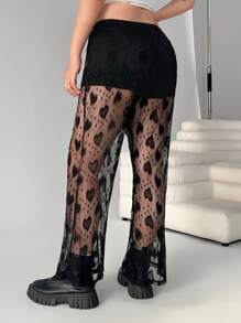 SHEIN EZwear Damen Große Größen Schwarze herzförmige sexy Spitzen-Hose - Schwarz - Übersicht 2