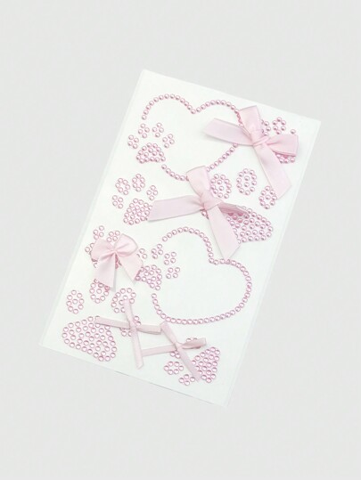 Kawaii 1 pezzo Adesivo gioiello per il viso con fiocco, zampa di gatto, forma di cuore, brillante