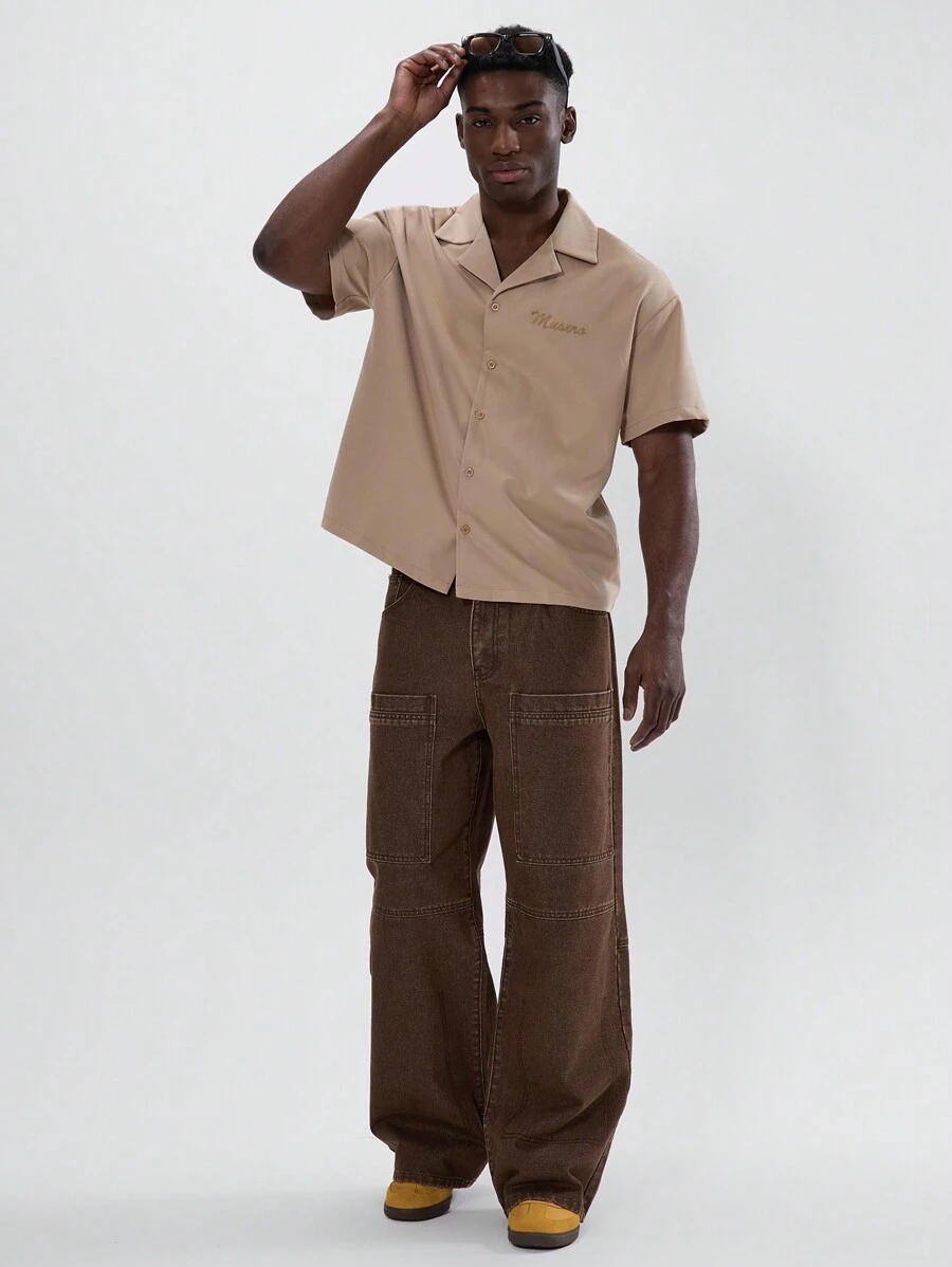 Musero Multi Pocket Baggy Denim Jeans - Brown - View 1