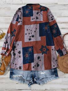 EMERY ROSE 女士休闲印花长袖宽松长衬衫