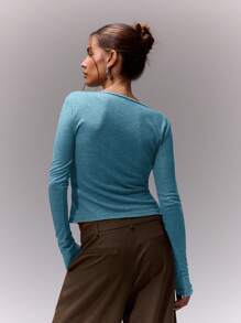 MUSERA Fitted Long Sleeve TopVacation Spring Summer - Teal Blue - View 2