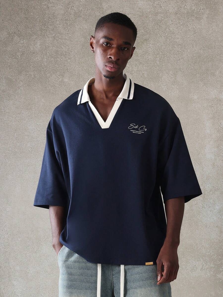 SUMWON Oversized V-Neck Polo Casual Summer Short Sleeve Golf Tennis Sport Athletic Fitted Top Urban Street Style Activewear Comfort Fashion Essential