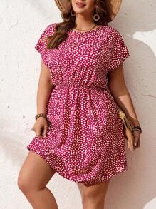 SHEIN LUNE Ditsy Floral Pattern Bat-Wing Sleeve Waisted Dress, Festival Red Vacation Outfits Woman Plus Size Women Clothes Festival Bohos Clothes Festival Boho Day Dress Festival Bohos Plus Size Summer Outfits For Women Festival Bohos Clothes Festival Bohos Dress Mosta Plus Size Summer Outfits For Women Vacation Outfits Woman Festival Summer Outfits For WomenVacation Outfits Woman Romantic Dresses Vacation Dress Resort Dresses, Outdoor Essential For Daily Wear Sundress