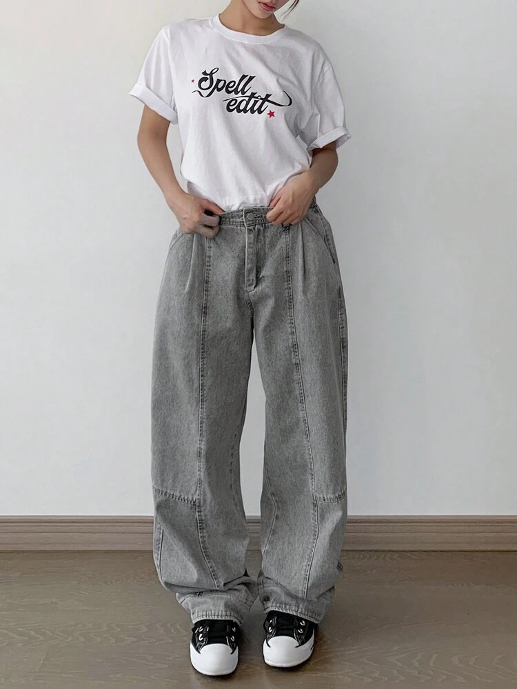 Women's Pleated & Elastic Waist Harem Jeans