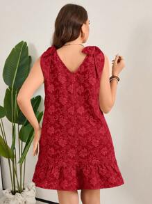 SHEIN LUNE Plus Size 3D Bloemen Stof Geknoopte Bandjes Bruidsmeisjes/Bruiloftsgast Mini Jurk