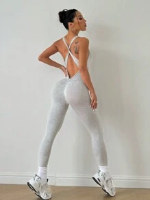 Dewbera Women Slim Fit Hollow-Out Jumpsuit, Casual Everyday Wear - Light Grey - View 2